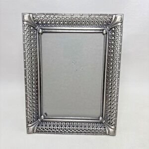Vintage Pewter Silver Toned Metal Photo Frame 9"x7" Deco Corners Ornate